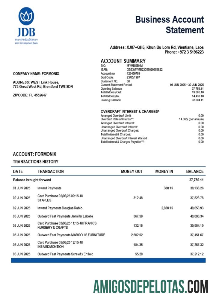 Realista Joint Development Firm modelo de extrato de conta Word e PDF (1)